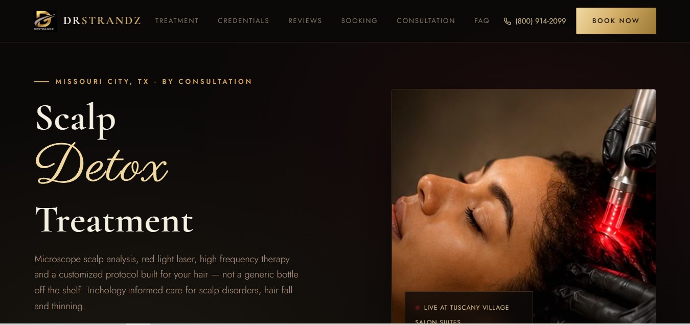 Drstrandz scalp detox treatment website hero section